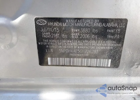 2016 Hyundai Elantra Se from USA, damaged, VIN 5NPDH4AE5GH726283